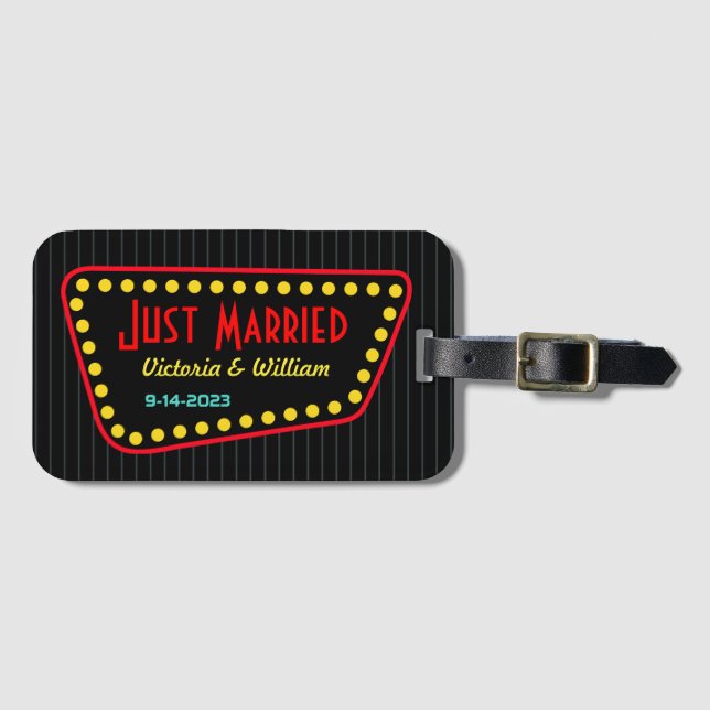 Retro Just Married Wedggy Gepäckmarke Geschenk Gepäckanhänger (Vorderseite (Horizontal))