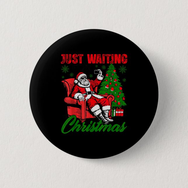 Retro Just Waiting For Christmas Santa Merry Xmas  Button (Vorderseite)