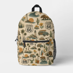 Retro Kalifornien Route 66 Küstenreise Bedruckter Rucksack