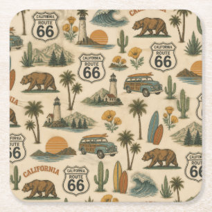 Retro Kalifornien Route 66 Tischplatten Escape Rechteckiger Pappuntersetzer