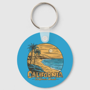Retro-Kalifornien-Sonnenuntergangs-Strandszene Schlüsselanhänger