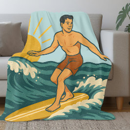 Retro Kalifornien Surfer Blau Küsten-Surfprint Fleecedecke