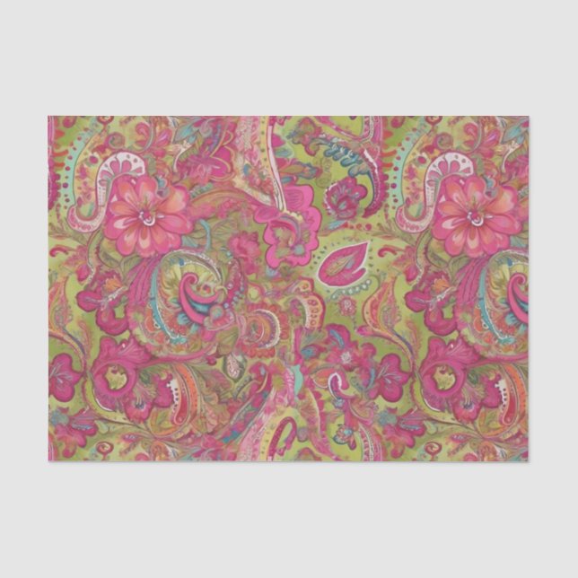 Retro-Kalkpapier, grün und rosa Paisley Seidenpapier (Vorderseite)