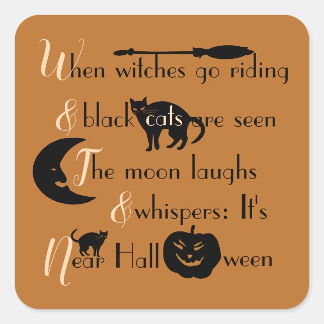 Retro-Kalligrafie Traditionelles Halloween-Gedicht Quadratischer Aufkleber (Vorderseite)