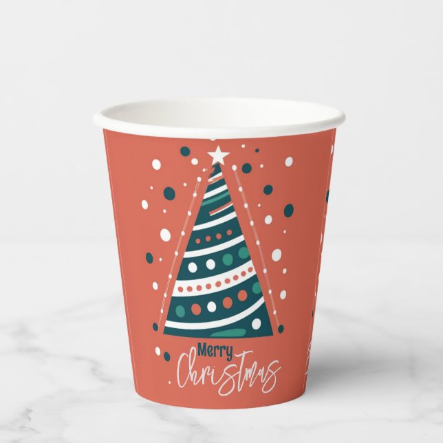 Retro-Kalligraphie minimalistisch Frohe Weihnachts Pappbecher (Vorderseite)