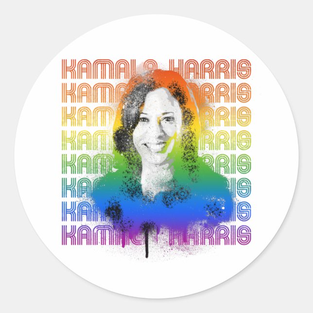 Retro Kamala Harris Pride Runder Aufkleber (Vorderseite)