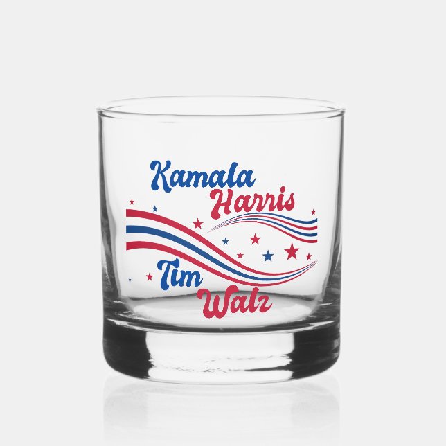 Retro Kamala Harris Tim Walz Niedliche Wahl Whiskyglas (Vorderseite)