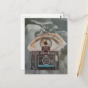 Retro-Kamera Augapfel und Schlange surreale Collag Postkarte