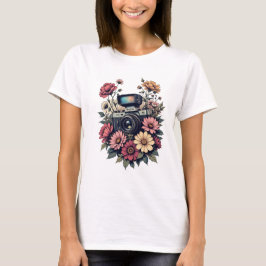 Retro-Kamera und florale Kunst T-Shirt