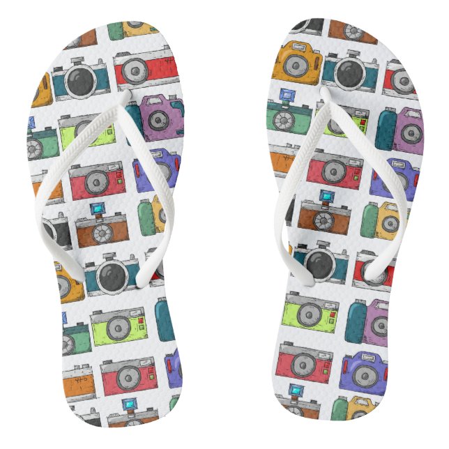 Retro-Kameras Illustriertes Muster-Foto Flip Flops (Fußbett)