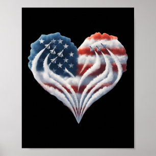 Retro-Kampfjet-Flugzeug Amerikanische Flagge Herz Poster