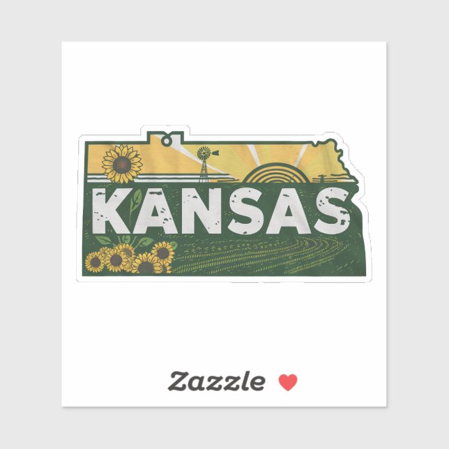 Retro Kansas Staat Sticker (Blatt)