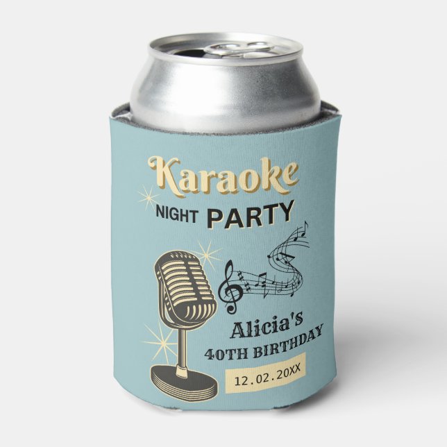 Retro Karaoke Night Party Aquamarin & Cream Geburt Dosenkühler (Kanne Vorderseite)