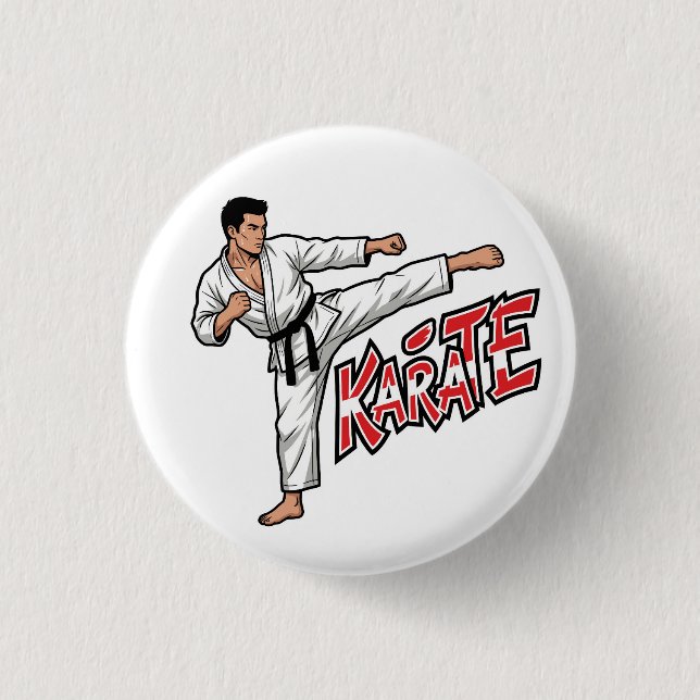 Retro Karate Martial Arts Fighter High Kick Button (Vorderseite)