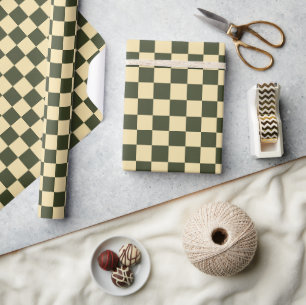 Retro Kariert in Olivgrün und Creme Geschenkpapier