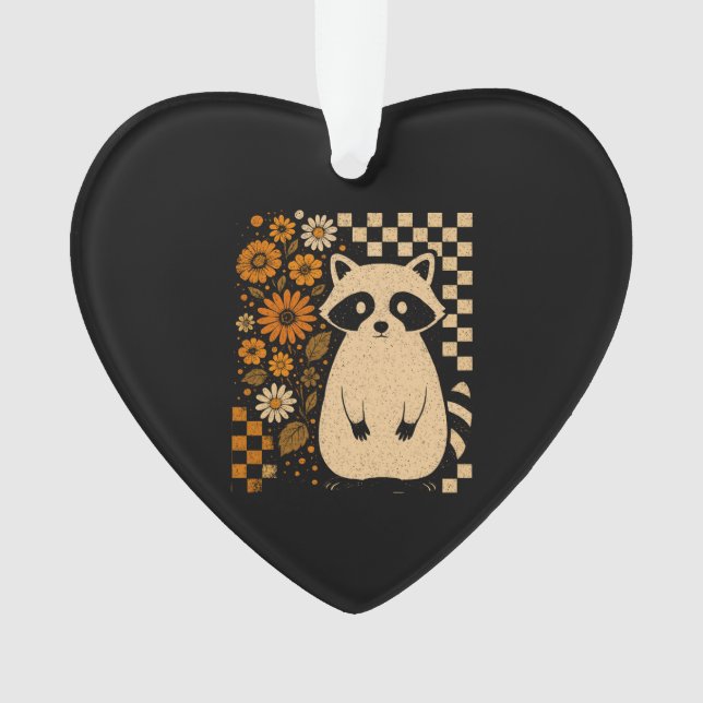 Retro karierter Halloween-Waschbär Ornament (Vorderseite)