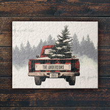Retro Karierter Weihnachtswagen Kundenname
