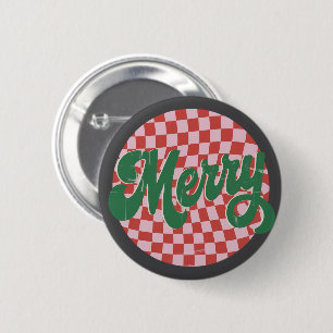 Retro Kariertes Frohe Weihnachten Button
