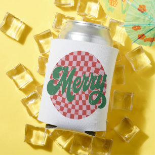 Retro kariertes Frohe Weihnachten Dosenkühler
