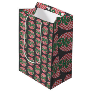 Retro Kariertes Frohe Weihnachten Mittlere Geschenktüte
