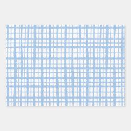 Retro Kariertes Muster in Baby Blue und White Geschenkpapier Set