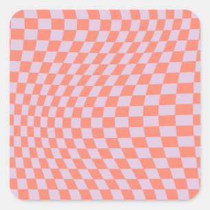 Retro-Karo-Muster Lilac und Orange-Karton Quadratischer Aufkleber