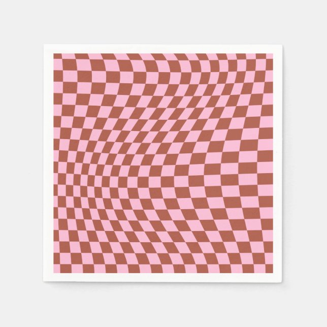 Retro-Karo-Muster rosa und braun Karton Serviette (Vorderseite)