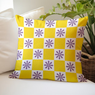 Retro-Karo-Schachbrett-Blumenmuster Kissen