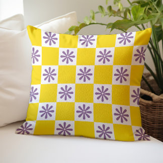 Retro-Karo-Schachbrett-Blumenmuster Kissen