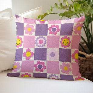 Retro-Karo-Schachbrett-Y2K-Blumenmuster Kissen