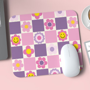 Retro-Karo-Schachbrett-Y2K-Blumenmuster Mousepad