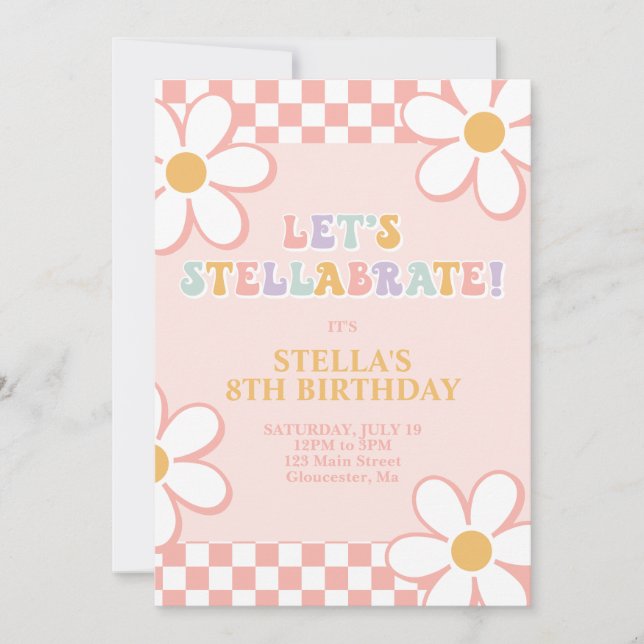 Retro Karo Stellabrate Birthday Invite Einladung (Vorderseite)