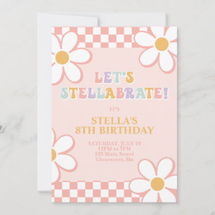 Retro Karo Stellabrate Birthday Invite Einladung