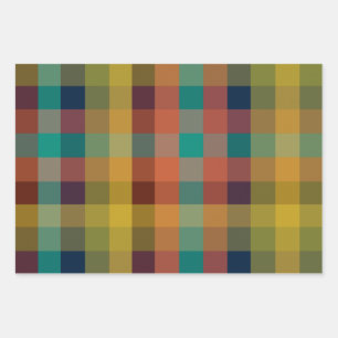 Retro-Karo und mittelgroße Mod-Streifen Geschenkpapier Set