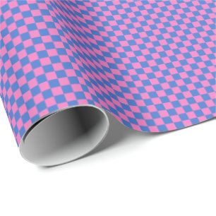 Retro Karomuster in strahlendem Rosa und Blau Geschenkpapier