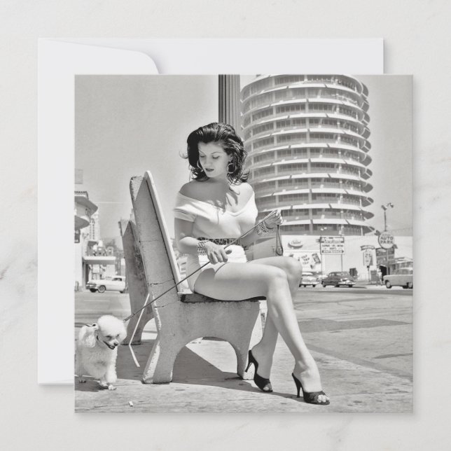 Retro-Karte "Frau mit Poodle" Mitteilungskarte (Vorderseite)