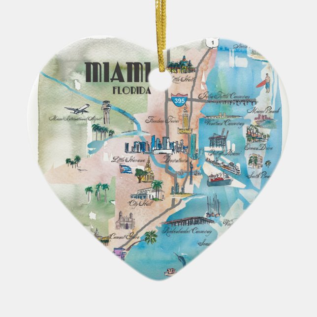 Retro Karte Miamis Florida Keramikornament (Vorne)