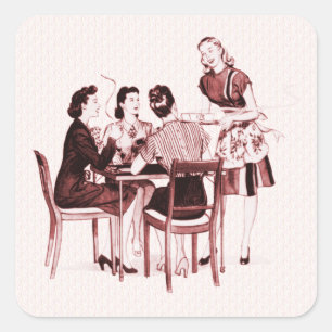 Retro-Karten und Kaffee Quadratischer Aufkleber