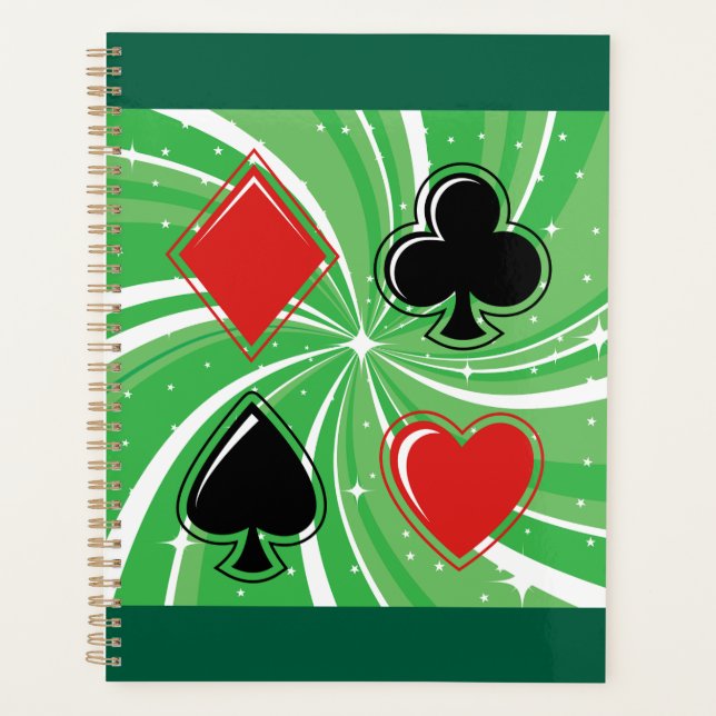 Retro-Kartensymbole in leuchtendem Rot und Schwarz Planer (Vorderseite)