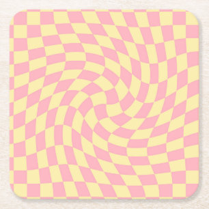 Retro-Karton mit verwartetem Karo, rosa pfirsichfa Rechteckiger Pappuntersetzer