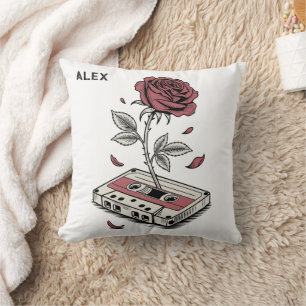 Retro-Kassette Bandrose Personalisierter Name Kissen