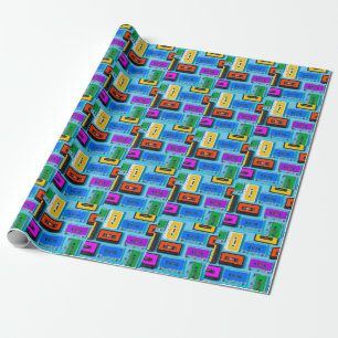 Retro-Kassette: Blaue Hintergrund-Kollektion Geschenkpapier