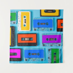 Retro-Kassette: Blaue Hintergrund-Kollektion Wandteppich