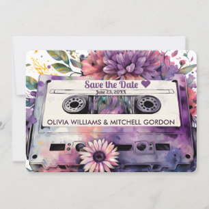 Retro-Kassette   Florale Hochzeit Save the Date Ei Einladung