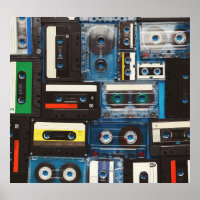 Retro-Kassetten: Blue Background Vintag.