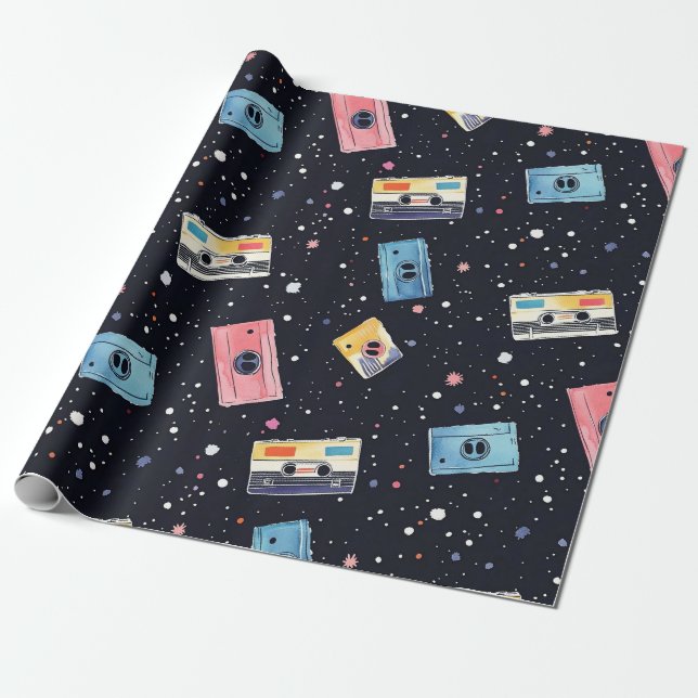Retro-Kassetten im kosmischen Raum Geschenkpapier (Ungerollt)