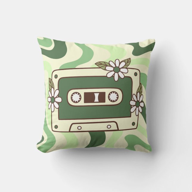 Retro-Kassettenband mit Blume Kissen (Vorderseite)
