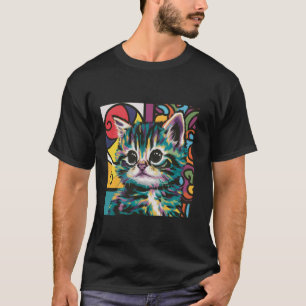 Retro-Katze - Abstrakter lebendiger Pop-Art-Stil,  T-Shirt