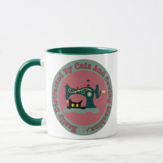 Retro-Katze an der Nähmaschine Tasse