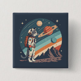 Retro-Katze-Astronaut Kosmische Raumillustration Button